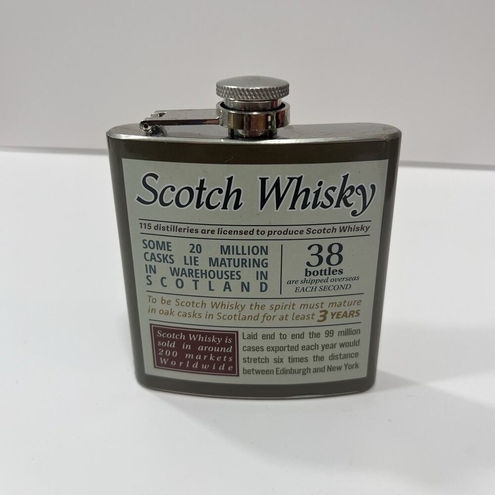 Stainless Steel‎ Hip Flask Scotch Whisky Graphic Novelty Barware Vintage
